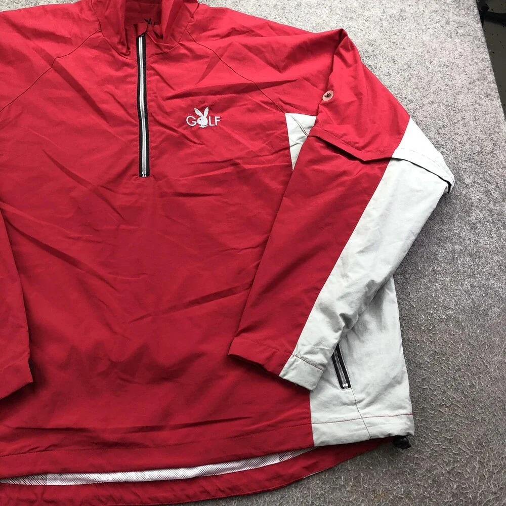 Playboy Golf Jacket Mens XL Red 1/4 Zip Windbreaker Colorblock Lined Pockets